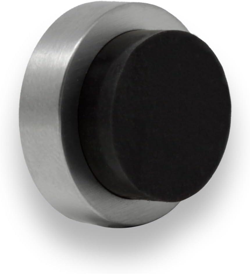 EVI Herrajes | Stainless Steel Door Stop - Adhesive and Screw Fastering - Balck Protective Rubber - Handle Protector 0.94 x 0.55 Inches