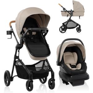 Evenflo Pivot NXT Travel System with LiteMax NXT Infant Car Seat (Latte Tan)Manufacturing Date: 12/01/2025