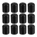 PATIKIL 5/8" ID Round Rubber End Caps, 12 Pcs Rubber Bolt Covers Caps PVC Rubber Screw Covers Flexible Screw Thread Protector Caps for Metal Tube Rod Bolt, Black