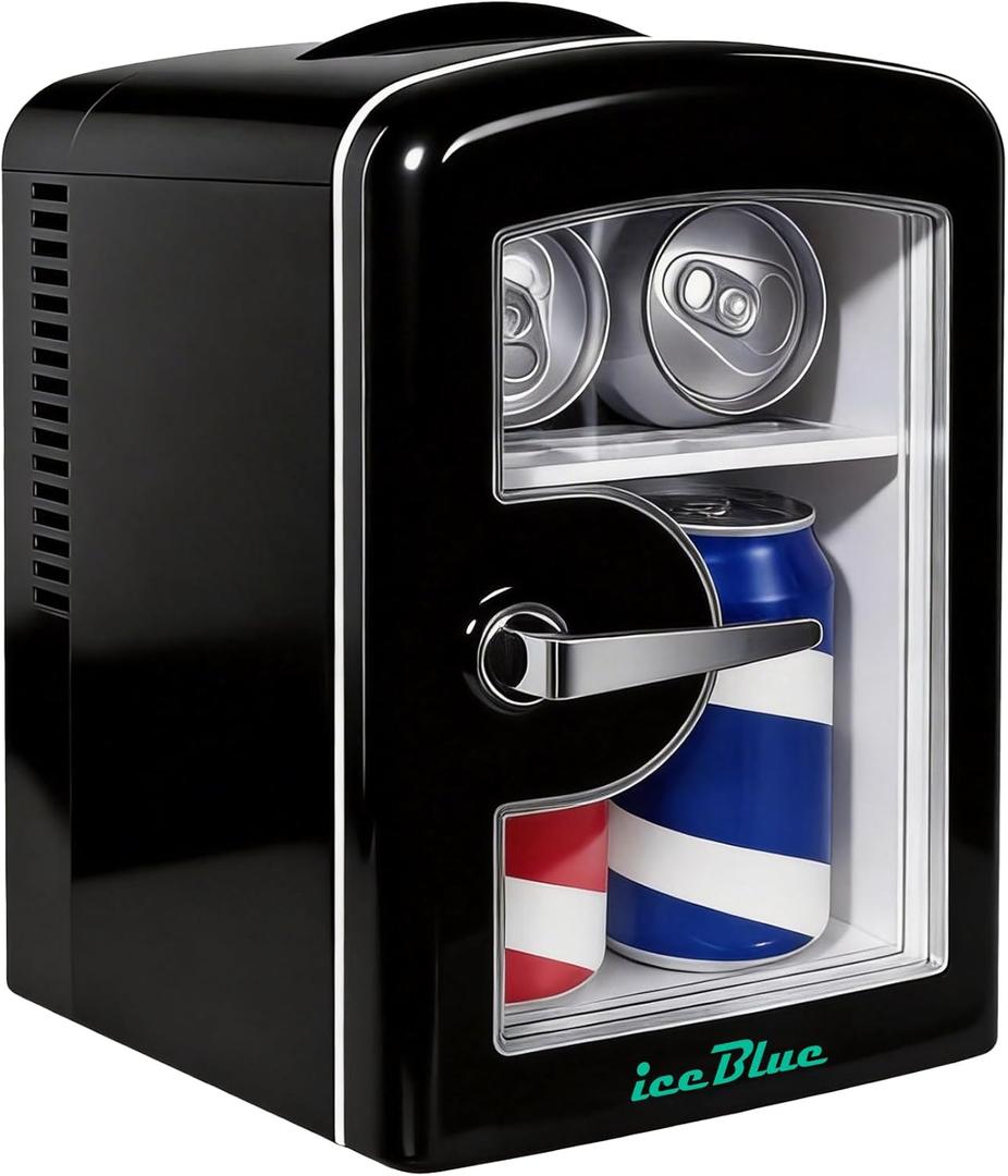 Iceblue Mini Fridge, Skincare Fridge with Viewing Window, 4 Liter /6 Cans Compact Mini Makeup Fridge for Beauty & Beverages, Tiny Fridge for Desk, Bedroom, Car, Office, Dorm, Gift - Black
