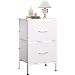 WLIVE White Night Stand, Small Dresser with 2 Drawers & Wooden Top, Nightstand with Fabric Bins, Bedside Table End Table for Bedroom, Closet, Entryway, College Dorm, White (1 Piece)
