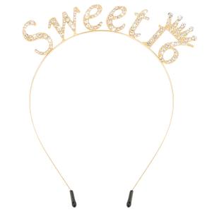 CHANACO Sweet 16 Birthday Headband Birthday Crown 16th Birthday Tiara Rhinestone Birthday Girl Headband Princess Crown for Girls Hair Accessories Happy Birthday Party Decorations