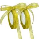 50 Yards Metallic Ribbon with Gold & Silver Threads,Glitter Ribbon for Gift Wrapping, Christmas, Valentine’s Day, Bouquet, and DIY Decor(Gold 2 Rolls, 5/8 Inch)