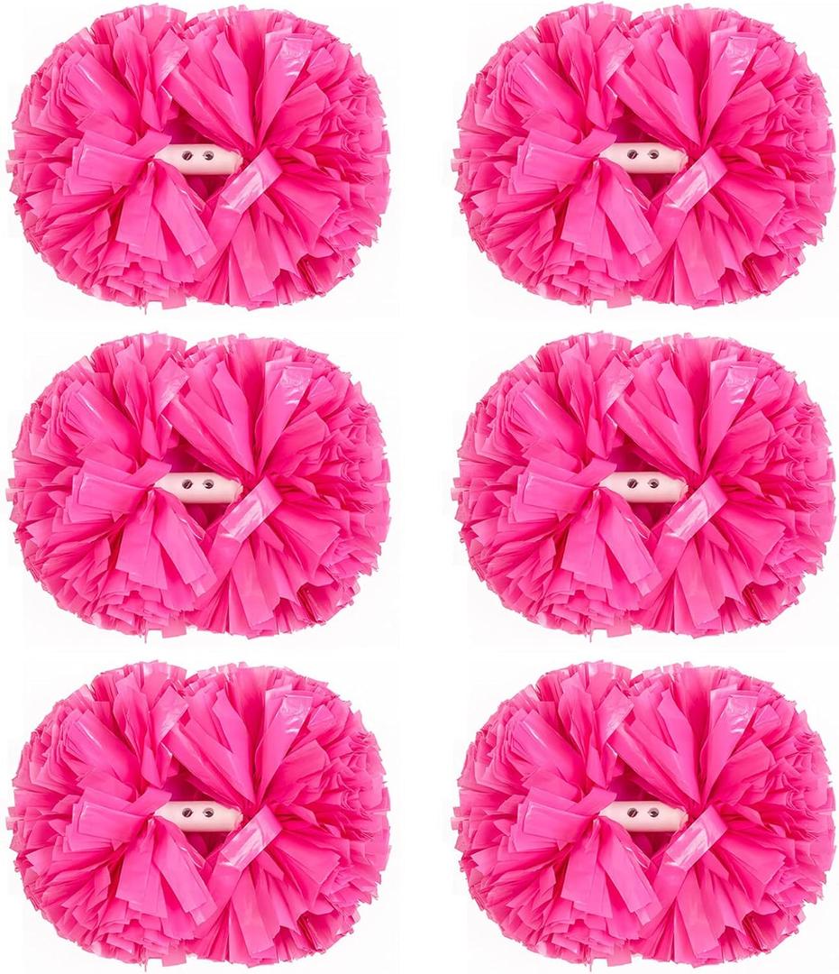 6Pcs Cheerleading Pom Poms Matte Metallic Foil Cheer Pompoms with Baton Handle, Kids Adults Team Spirit Cheering Stuff for Sports Games Carnival