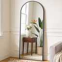 NEWBULIG Arched Full Length Mirror 59.2"x16" for Bedroom, Full Body Mirror with Stand, Hanging or Leaning for Wall, Aluminum Alloy Thin Frame Floor Standing for Living Room, Tall, Black
