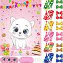 PLULON Cat Party Game for Kids Pin The Hat Bow Tie on The Cat Birthday Game Poster for Boy Girl Birthday Summer Party Favors Wall Decorations Classroom Activities