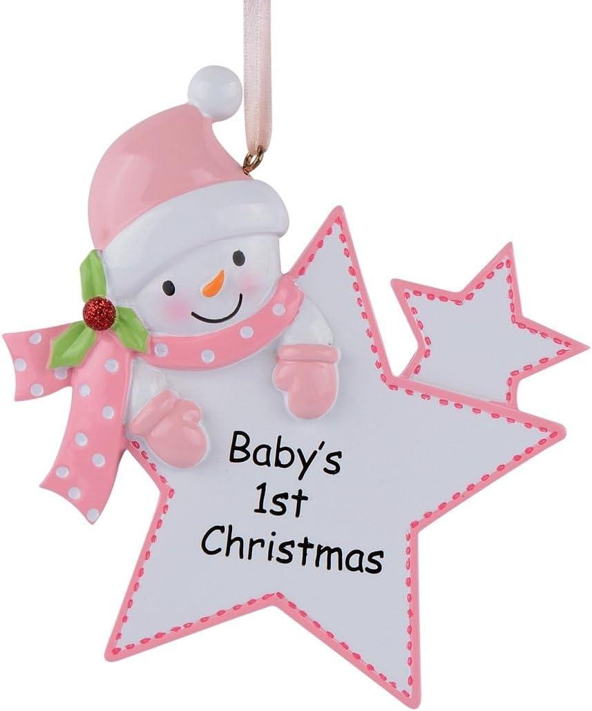 Baby's First Christmas Ornament Pink Girl Star for Christmas Tree Decoration