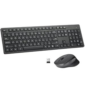 Wireless Keyboard and Mouse Combo, Quiet and Soft 2.4G Full Size Computer Keyboard and Ergonomic Wireless Mouse for Windows, Mac Desktop/Laptop/PC/PS, Black