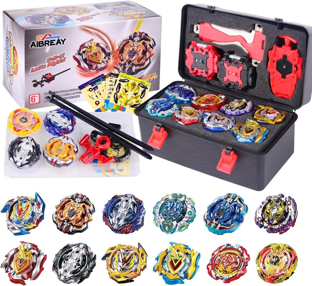 Battling Top Burst Gyro Toy Set 12 Spinning Tops 3 Launchers 1 Grip Toy Combat Battling Game with Portable Storage Box Gift for Kids Children Boy and Girl Ages 6+