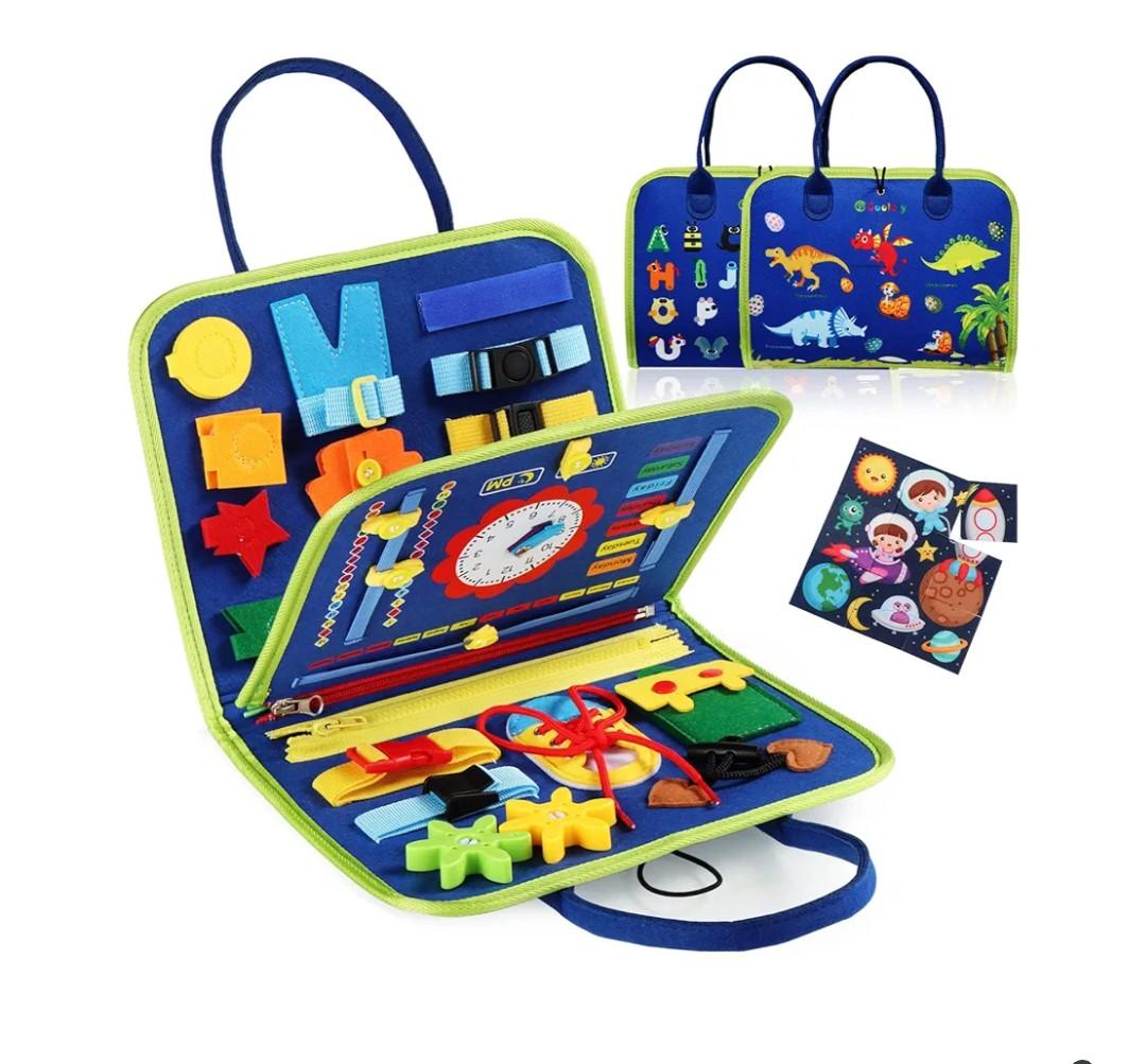 Guolely Busy Board Montessori Toy for 1 2 3 4 Year Old Toddlers - Educational Activity Developing Sensory Board for Fine Basic Dress Motor Skills - Travel Toys for Plane Car, Gift for Boys Girls