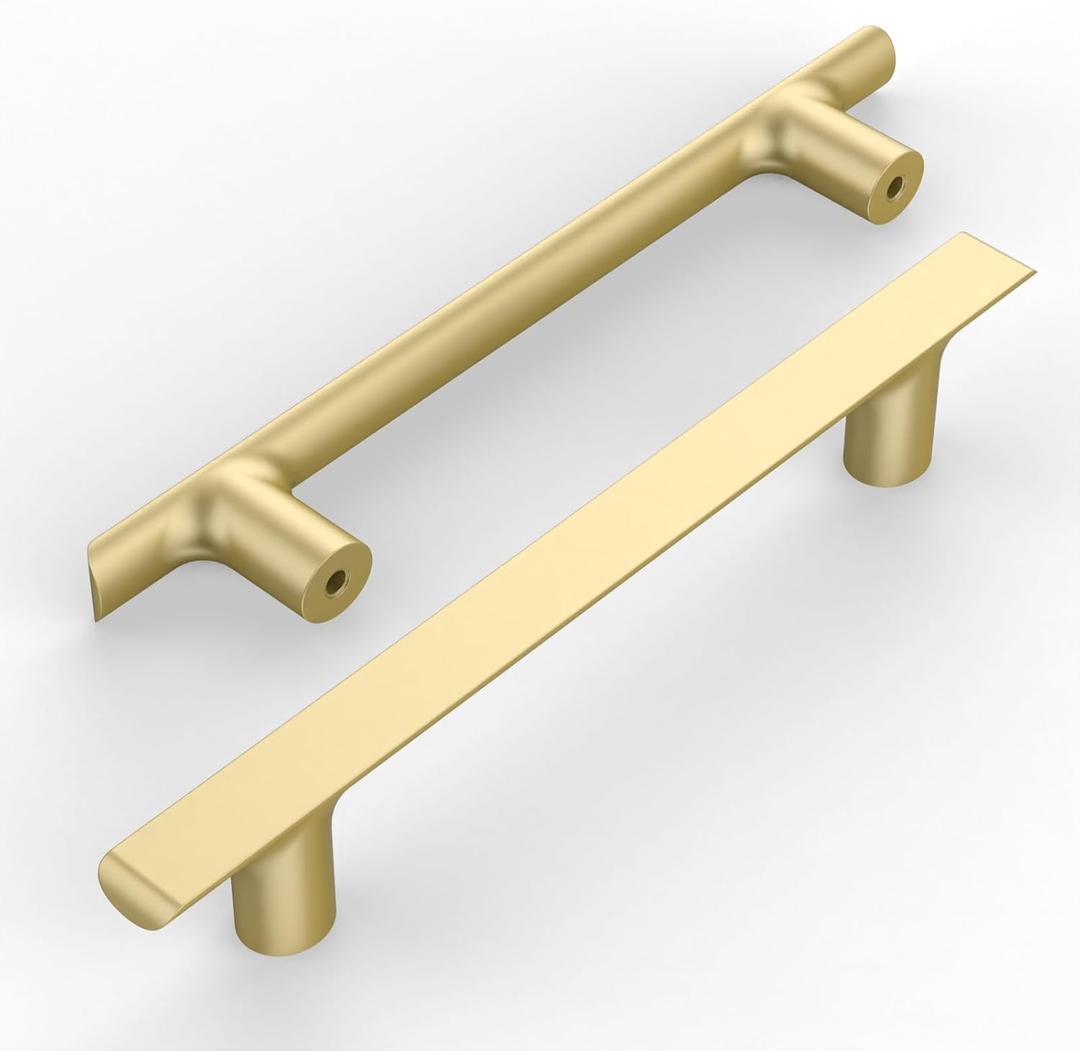 Amerdeco 10 Pack Brushed Gold Cabinet Pulls 5 Inch(128MM) Hole Centers Gold Kitchen Cabinet Handles Cabinet Hardware Kitchen Handles for Cabinets Cupboard Handles Drawer Pulls ZH0028-