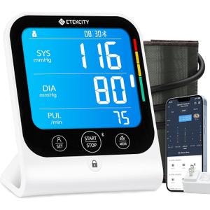 Etekcity Bluetooth Blood Pressure Monitor, Smart Upper Arm Automatic BP Machine with App, Wide Cuff 8.6"-16.5", Irregular Heartbeat Detection, Home Medical Diagnostic Kit Wearables