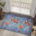 Botanical Floral Small Entryway Rug Non Slip Boho Vintage Entrance Indoor Doormat Thin Profile, Colorful Indigo Blue Cute Woodland Forest Nature 2x3 Area Rugs for Kids Bathroom Bedroom Kitchen Laundry