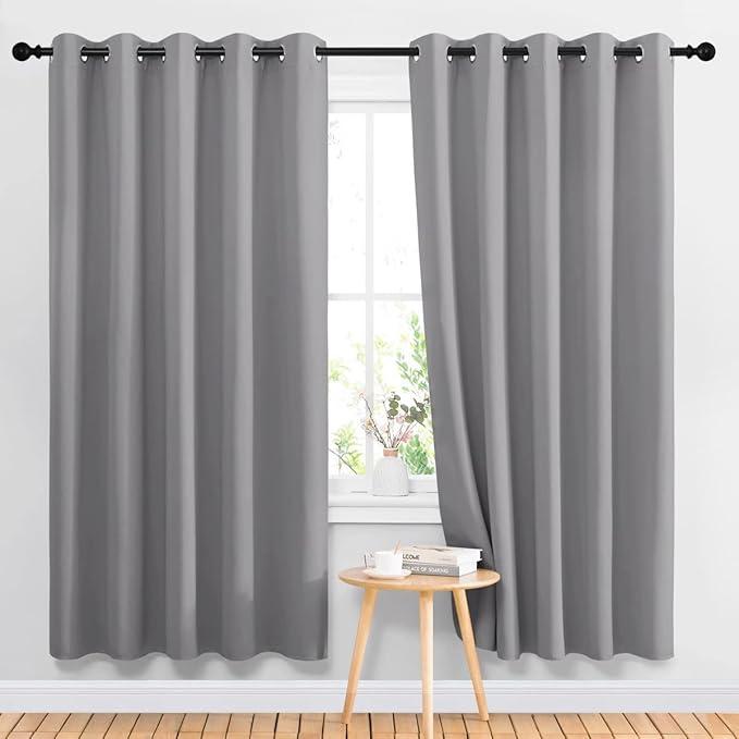 NICETOWN Blackout Natural Window Treatments for Bedroom - Grommet Thermal Curtains Room Darkening Sound & Light Reducing Curtains & Drapes for Living Room (2 Panels W46 x L72)