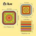 CC HOME 88PCS Mexican Fiesta Birthday Paper Plates Napkins Mexico Cactus Colorful Disposable Tableware Set Party Supplies Cinco De Mayo Theme Dinnerware Sets Serves 24 Guests