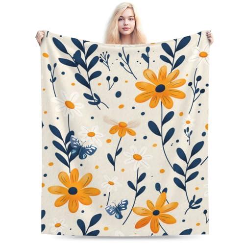 Daisy and Butterfly Throw Blanket Flannel Super Soft Warm Fleece Microfiber Blankets Home Decor All Season for Bedroom Couch Living Room Large Pink