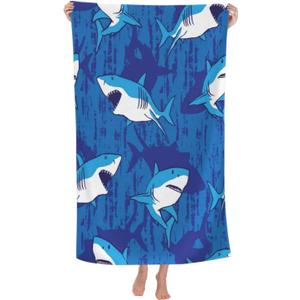 COMFAR Cute Shark Microfiber Beach Towel for Boys, Personalized Beach Towels for Kids, Sand Free Beach Towel Sandproof, Quick Dry Pool Towel 30"x 60"