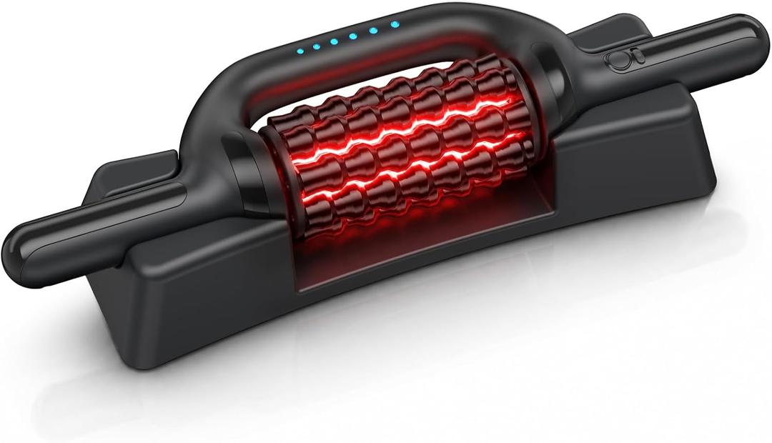 Electric Massage Roller, Deep Tissue Muscle Massager for Back Shoulder Leg Hands-Free Percussive Massager with Red Light, 6-Speed and Rechargeable, Bidirectional Rolling for Muscle Recovery and Relief, 19.5"L x 5.7"W x 2.9"H