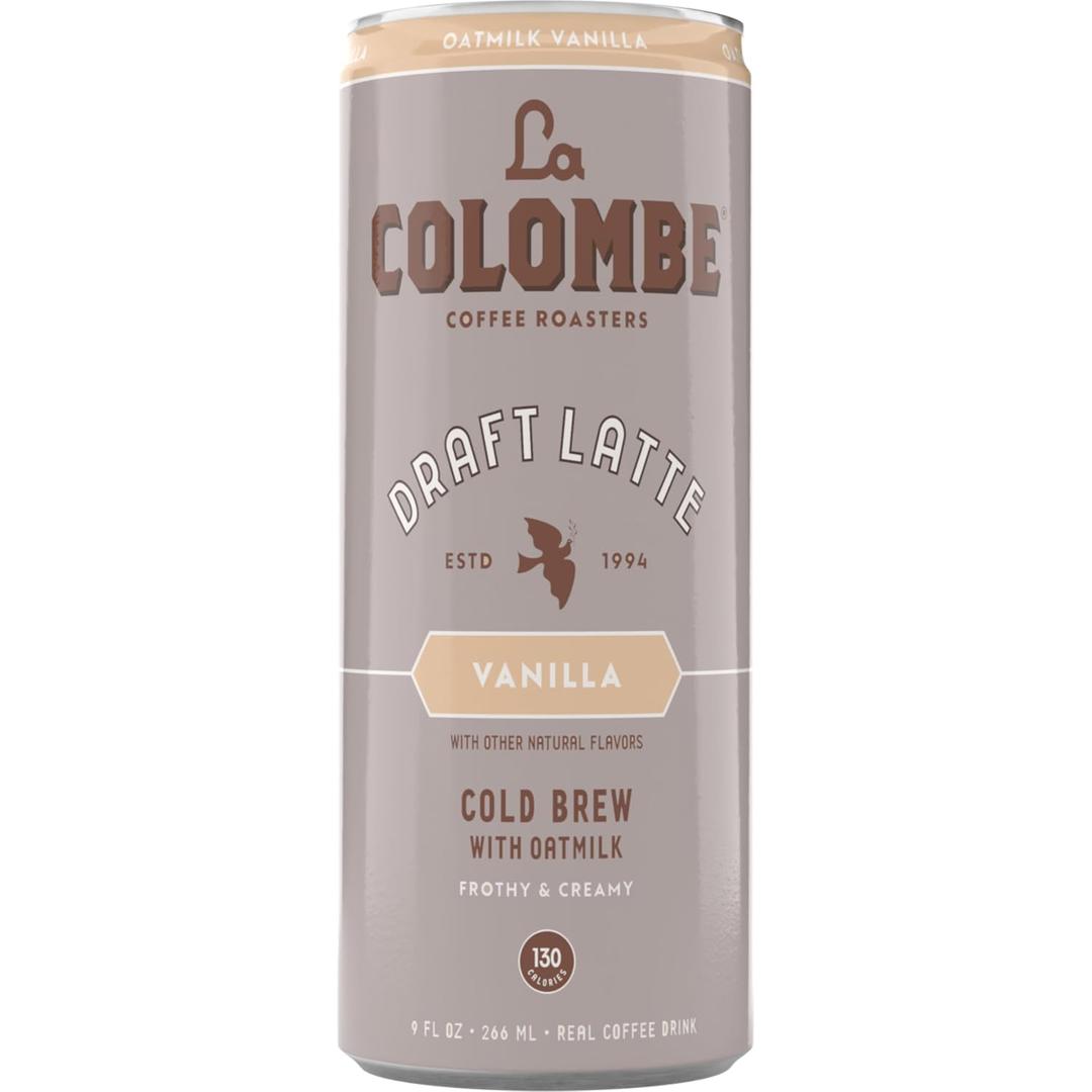 La Colombe Vanilla Draft Latte with Oatmilk - 9 Fl. Oz. 4 Pack - 100% Arabica Brazilian Cold Brew Coffee with Nitrous-Infused Oatmilk, Dairy-Free Vegan Latte, 120mg Natural Caffeine (EXP 06/19/26)