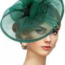 Zinniday Feather Tea Party Fascinator - 2026 Derby Hat with Hairpin, 1920s 50s Hats for Women, 11.81 “x9.84” (Green)