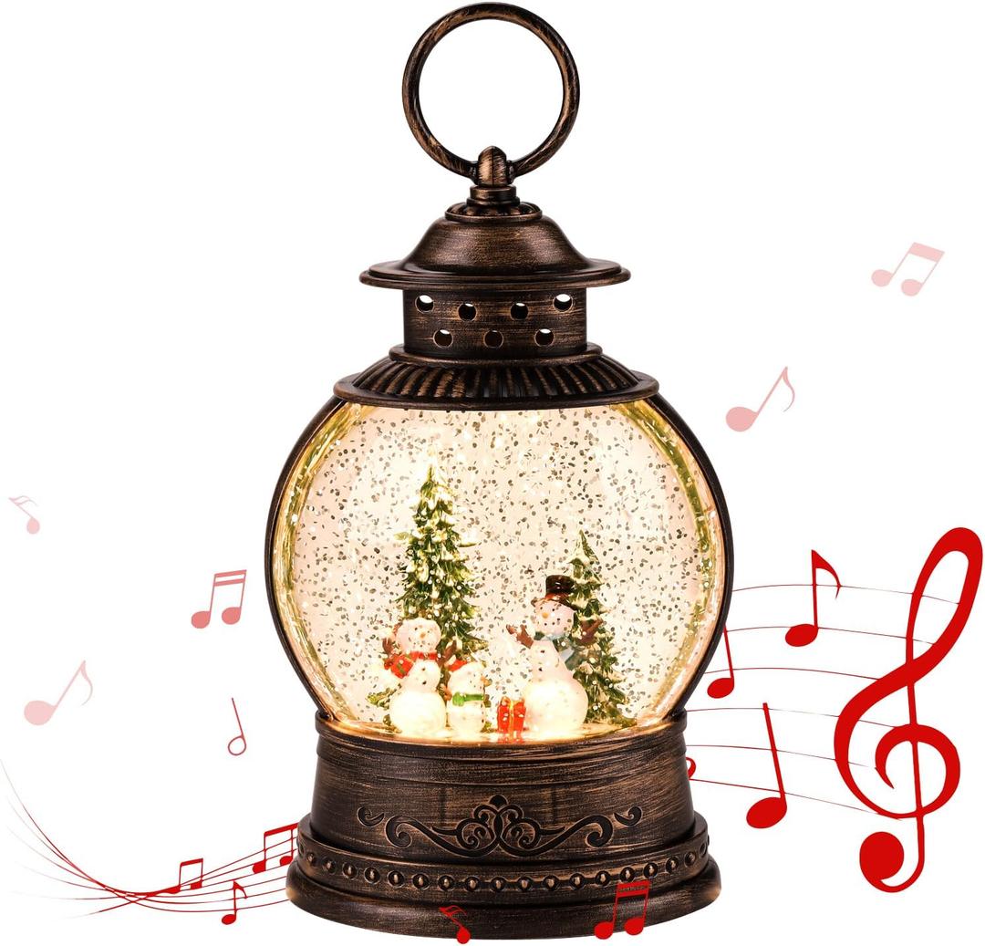 Christmas Snow Globes Christmas Decorations Indoor-Lighted Musical Snow Globes Lantern, Santa Decoration Indoor Home Dcor & Gift, 6H Timer, USB/Battery Operated
