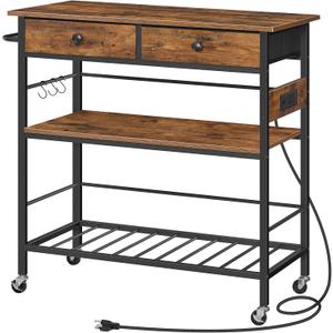 HOOBRO Kitchen Island with Storage, Rolling Island Cart for Kitchen with 2 Drawers & Outlet, 3 Tier Coffee Station and Microwave Stand, Kitchen Island Table for Home, Rustic Brown BF08UZD01, 18.9"L x 35.4"W x 37.8"H