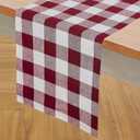 2 x Solino Home 100% Linen Table Runner, 14 x 60 in, Burgundy and White Check | Buffalo Check Table Runners for end tables, coffee tables, small dining tables and dressers | Pure Linen | OEKO-TEX Certified