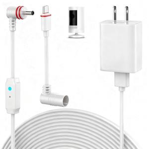 25FT Power Cord and Adapter Compatible with Ring Spotlight Cam Pro(Battery), Stick Up Cam Battery, Plug-in/ Stick up Cam Pro/ RingTilt Indoor Cam, 10W Ring Cable with Light DC Port & Type C Port