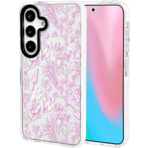 ChiCsFleur for Samsung Galaxy S25 Case, TPU Phone case with Camera Protection for Women Girls Teens - Pink Chinoiserie Decor Elegant Artistic Minimalist Floral Blossom Gift Sorority Aesthetic Unique (Bluselle)