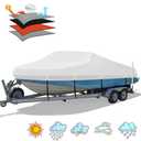 Heavy Duty 1200D PU Waterproof Boat Cover, 14'- 16' Trailerable Marine Grade Polyester Canvas, Fits 14-16ft V-Hull, Tri-Hull, Fishing Boat, Runabout, Pro-Style Bass Boat with Tightening Strap