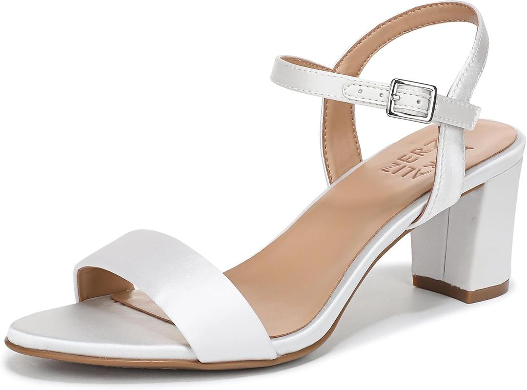 Naturalizer Women's Bristol Heeled Sandal White Satin, 9.5 M