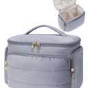 WANDF Travel Toiletry Bag for Women, Wide-open Large Makeup Bag with Handle, Puffy Makeup Organizer for Toiletries, Cosmetics, Accessories, Essentials (Slate Blue)