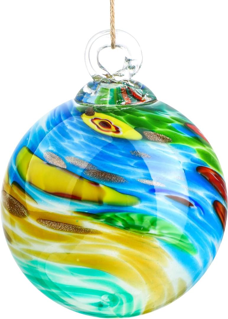 QFkris 4" Blown Glass Christmas Ornaments Ball for Christmas Tree, Hand Blown Glass Ornaments, Gazing Balls Witch Balls Friendship Ball (Orange)