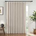 INOVADAY 100% Blackout Curtains for Bedroom, Black Out Curtains 108 Inch Long, Clip Rings Linen Blackout Drapes, Thermal Insulated Room Darkening for Living Room, 1 Panel - Beige,W102xL108