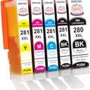 HEROMA PGI-280XXL CLI-281XXL 280XL 281XL Ink Cartridges Replacement for Canon PIXMA TS702 TS702a TR8620 TR8620a TR7520 TS6320 TS9520a Printers