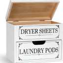 Tatuo Dryer Sheet Holder with Hinged Lid Farmhouse Dryer Sheet Dispenser Rustic Container Box Laundry Room Decor for Laundry Room Organization Fabric Pods, White