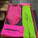 Giegxin Kids 80s Workout Costume Halloween Outfit Accessories Retro Neon Leotard Legging Headband Wristband Leg Warmers(Medium,Rose Red) 120