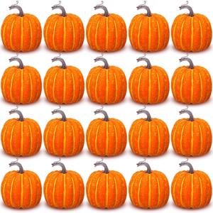 Liliful 20 Pcs 4.7 x 5.2'' Foam Artificial Pumpkins Plastic Fake Pumpkins for Decorating Fall Harvest Simulation Decorations for Halloween Thanksgiving Fall Party Home Kitchen Decor (Orange)