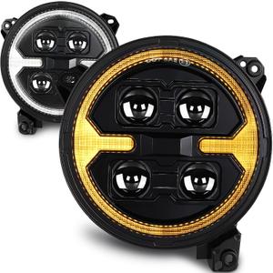 1000% Bright 9 Inch LED Halo Headlights for 2018-2025 Jeep Wrangler JL JLU Unlimited Gladiator JT Accessories, DOT Approved Round Headlight Assembly Replacement w/HALO DRL & Amber Turn Signal