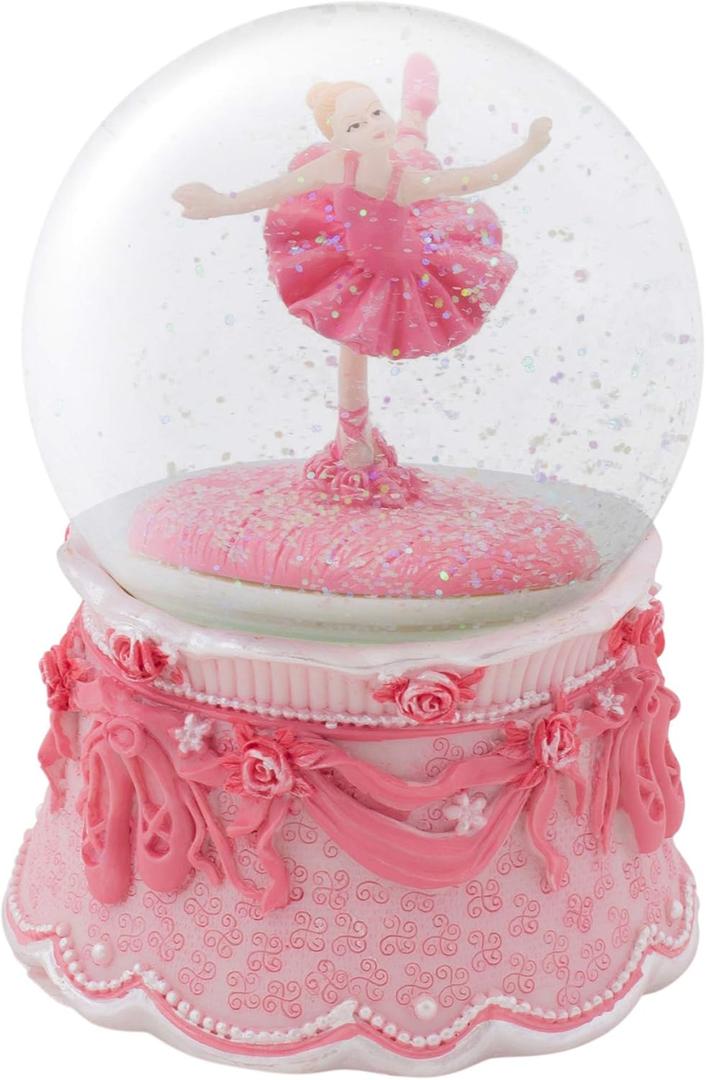 Elanze Designs Ballerina Arabesque Pose Rotating Tabletop Dresser Nightstand Figurine Decoration 100MM Sturdy Glitter Water Wind Up Musical Snow Globe Plays Tune Swan Lake