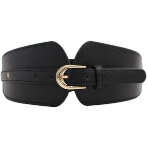 LASIYUAN Women Leather PU Elastic Stretchy Corset Cinch Belt Fashion Wide Waist Belt Casual Formal Dresses. (Black)