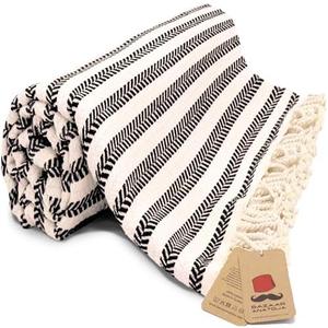 Bazaar Anatolia Turkish Beach Towel – 100% Cotton, Quick Dry, Sand Free Boho Farmhouse Style for Bathroom, Travel, Camping – Oversized 71x39 Inches – Arpa Black