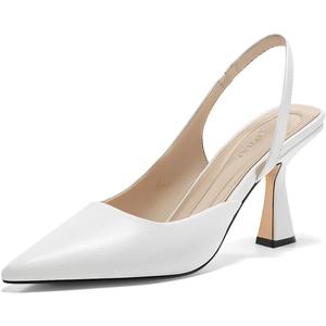 Coutgo Womens Slingback Stiletto High Heels Closed Pointed Toe Pumps DOrsay Sexy Office Dress Shoes (7, White)
