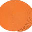 FunWheat Round Braided Placemats Set of 6 Table Mats for Dining Tables Woven Washable Non-Slip Place mats 15 inch(Orange, 6pcs)