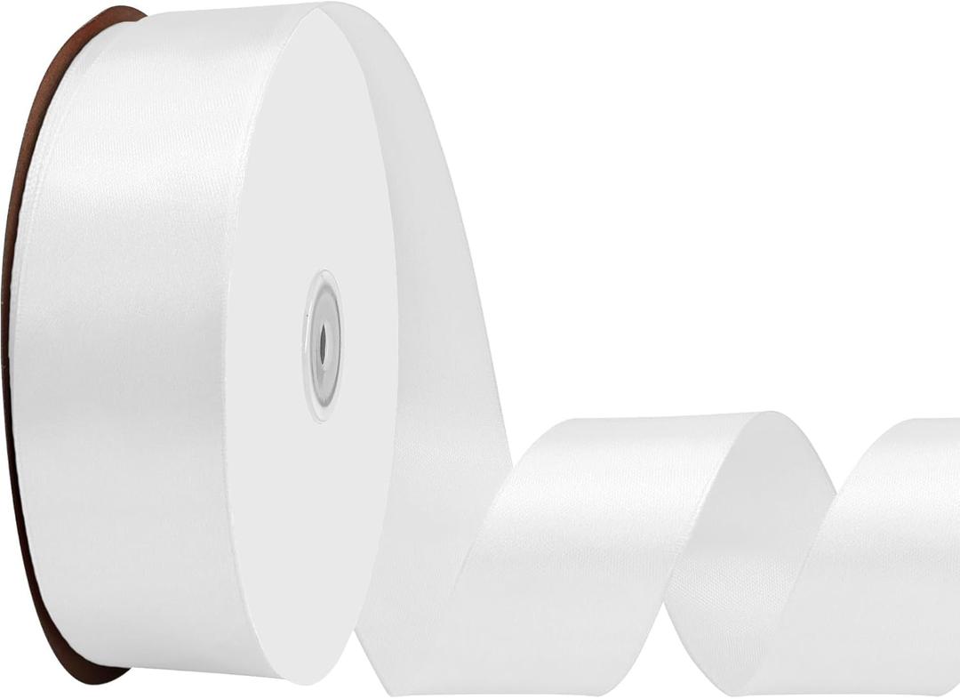 White Satin Ribbon 1-1/2 Inch x 100 Yards Fabric Ribbon Ideal for Gift Wrapping Flower Bouquet Crafts Weddings Floral Arrangements Bows