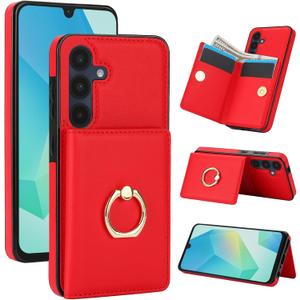 Wallet Case for Samsung Galaxy A16 5G 6.7" (RFID Blocking) PU Leather Folio Galaxy A16 Phone Case with Card Holder Ring Kickstand Shockproof Cover- Red