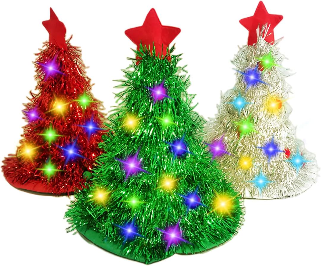 Christmas Hat Set Multi-Piece Set with 30 LED Colorful Lights Christmas Tree Decoration Hat for Adults