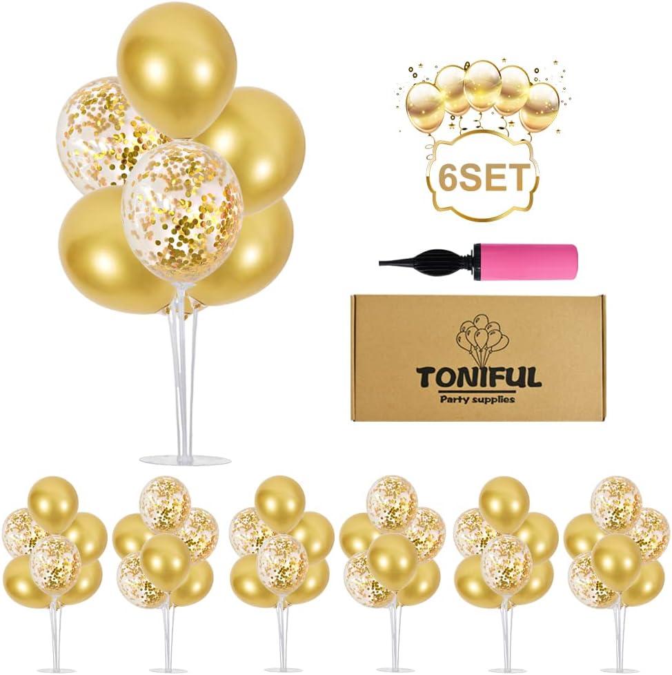 TONIFUL 6 Balloon Centerpieces with Gold Balloon Stand Kit for 2026 Graduation,50th Anniversary Party Decorations,50th 60th 70th Birthday Decorations New Years 2026 Retirement