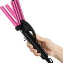 FARERY Mini Hair Crimper, 3 Barrel Curling Iron 1/2 Inch with Keratin & Argan Oil Infused, Travel Curling Iron with Dual Voltage, Pouch Bag, Hair Waver Beach Waves for Women