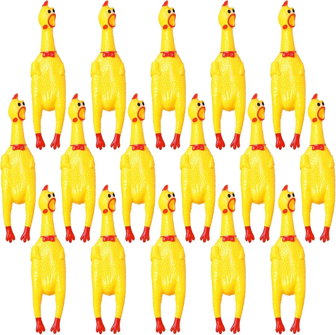 Sratte 16 Pack Screaming Chicken Toys Bulk Large Rubber Squeaking Chicken Toys for Pet Chew Gifts Prank Novelty Toy(12 Inch,Yellow)